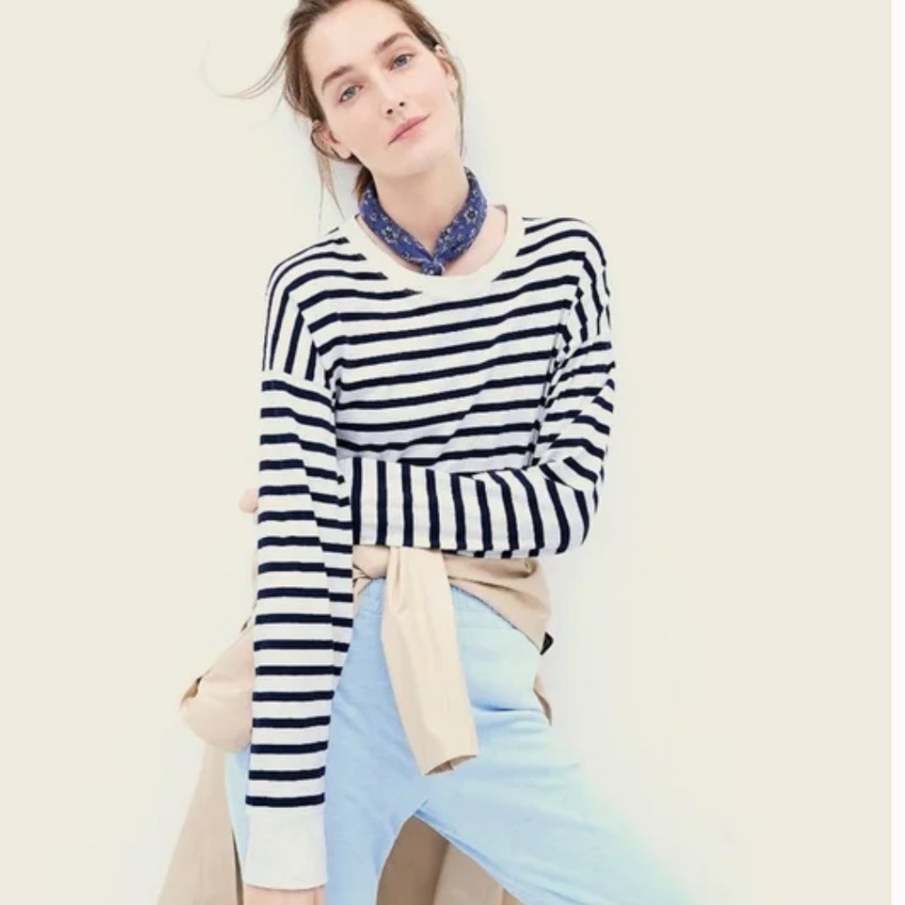 J Crew Long-sleeve slub cotton T-shirt in stripe size Medium